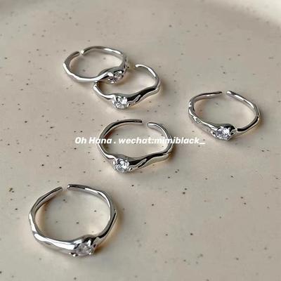 Niche Special-Shaped Irregular Opening White Zirconium Ring, Gentle Adjustable Opening Diamond Ring For Women, Versatile And Simple Style