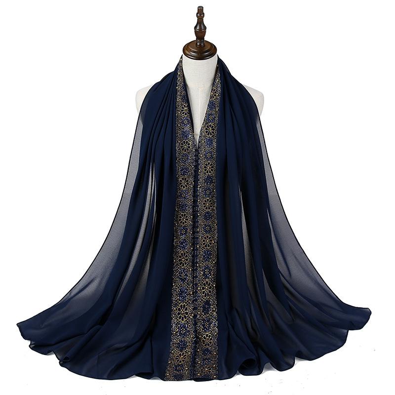 Lenço Hijab de Chiffon Bolha com Renda para Mulheres Muçulmanas Foulard Femme Musulman Lenços de Cabeça Islâmicos Toucados Árabes