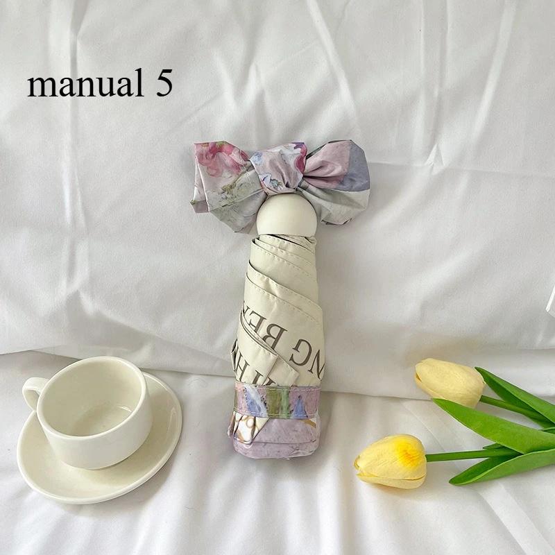 

Retro oil - painting three - fold automatic black glue sun protection umbrella, UV - resistant metal-fiber composite&8K