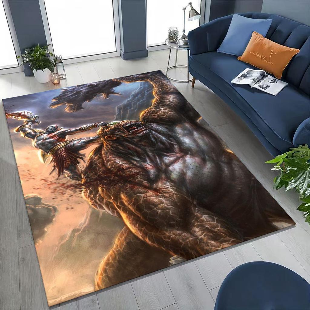 Tappeto Classici God of War Kratos Gioco 3A Tappeto per Giocatori per Camera da Letto Soggiorno Divano Casa Zerbino Decorazione, Tappetino Antiscivolo Grande per Giochi per Bambini