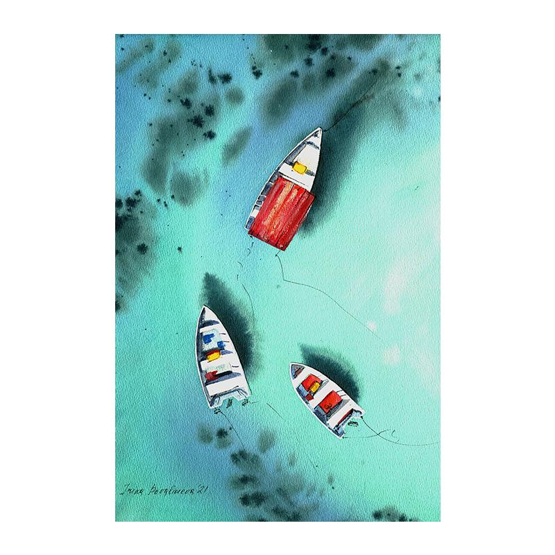 

Картина с изображением лодки и озера, современный минималистский настенный художественный принт, холст, постер, синий океан, пейзаж, фотографии, домашний декор для гостиной 21x30cm No Framed