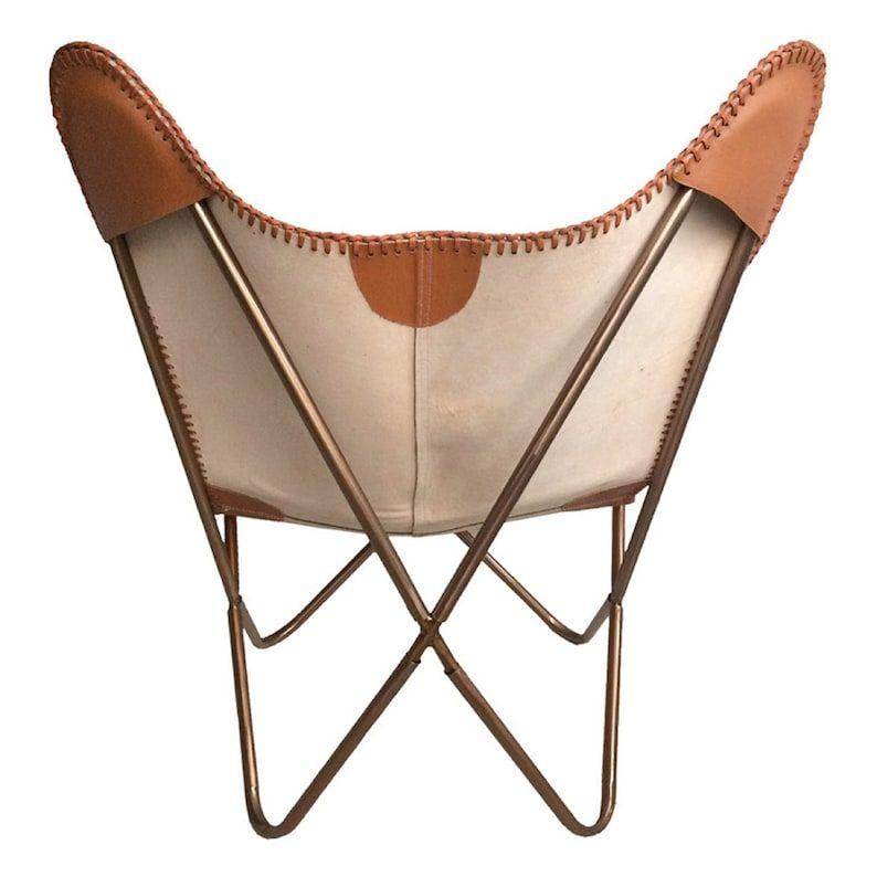Vintage Schmetterlingsstuhl aus Leder, BKF Sling Chair, Vintage Rindsledersitz - Retro Lounge Wohnzimmer Echter Ziegenbezug (Abdeckung mit Ständer )