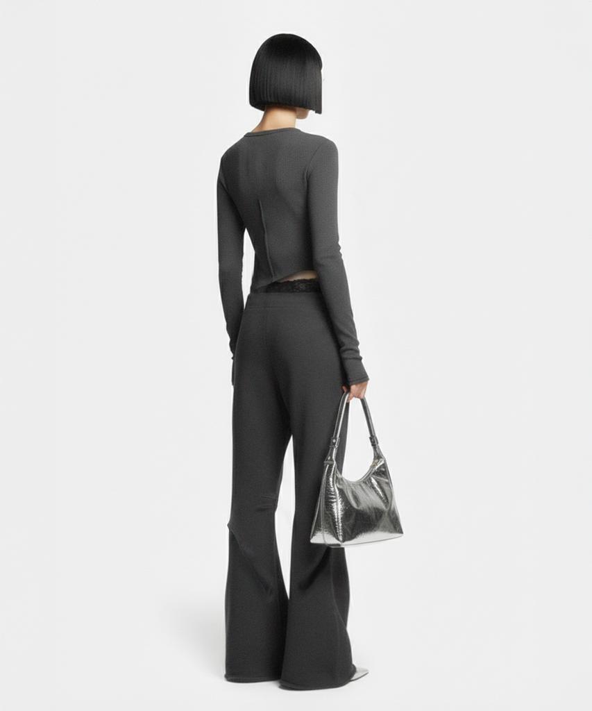 Milkeuaeswiaendeudolseu Ribbed Pocket Flare Pants - Pigment Black