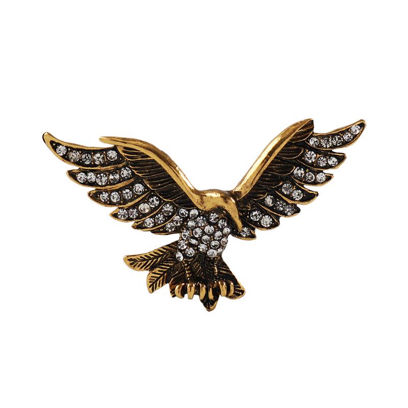 Men's Luxury Rhinestone Eagle Brooch - Retro Metal Badge for Suits