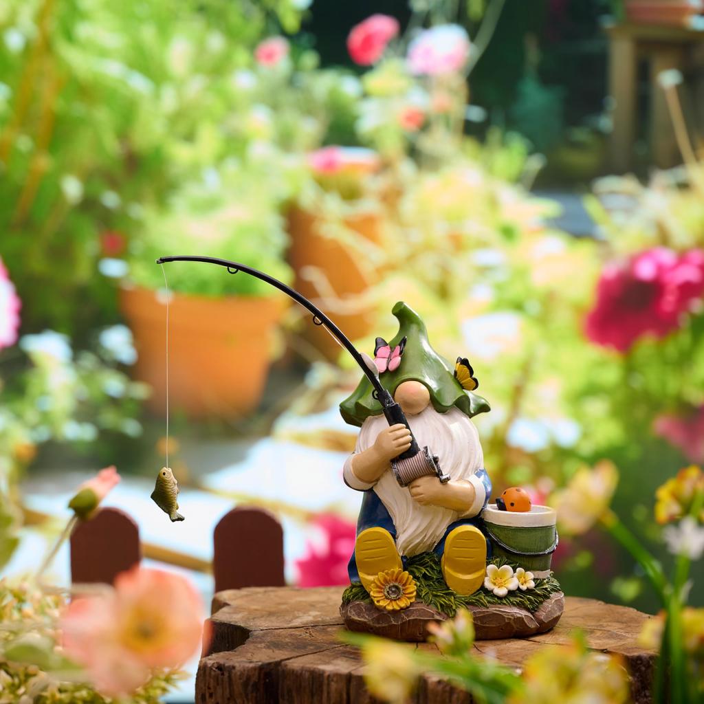 Valery Madelyn Gardening Goods Gardening Ornament Earth Fairy Gnome Fishing Day Garden Light Solar Light Outdoor Garden Decoration Garden Ornament Out