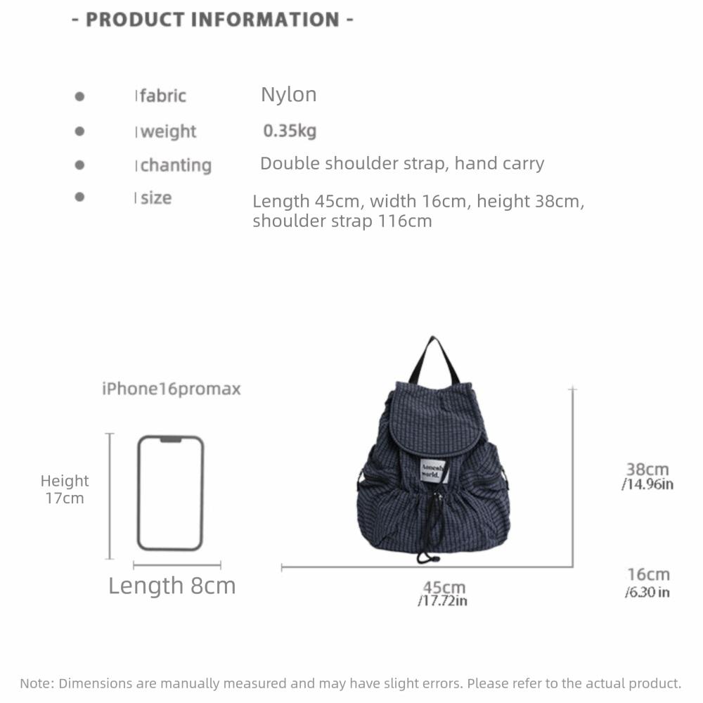 Karomuster Raffung Schultertaschen Koreanische Studenten Schultasche Trendige Rucksack mit Kordelzug Herren Damen