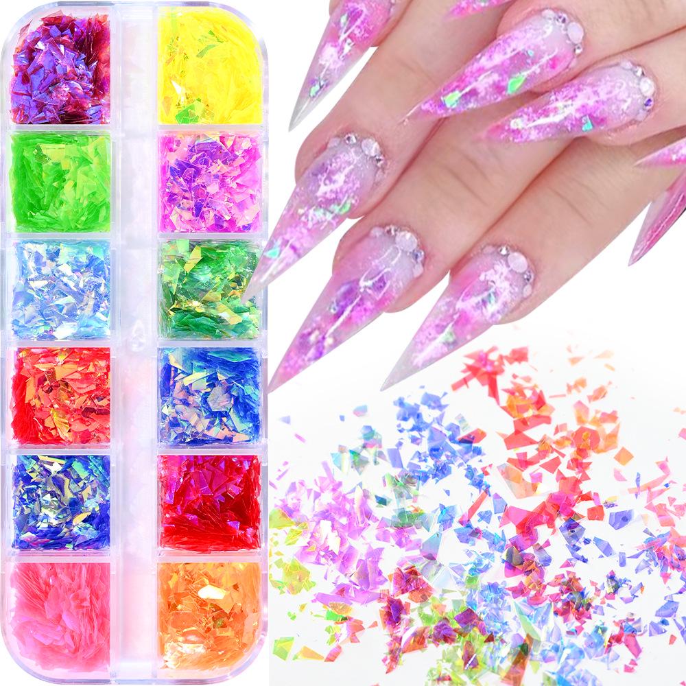 

12-Grid Polarized Iridescent Brocade Sequin Nail Art Fragments