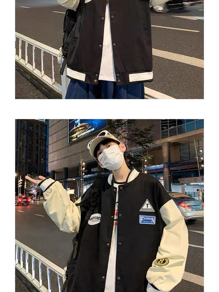 Men's Korean Style Trendy Baseball Jacket: Loose Fit, Versatile, Hong Kong-Inspired, Perfect for Spring and Autumn.