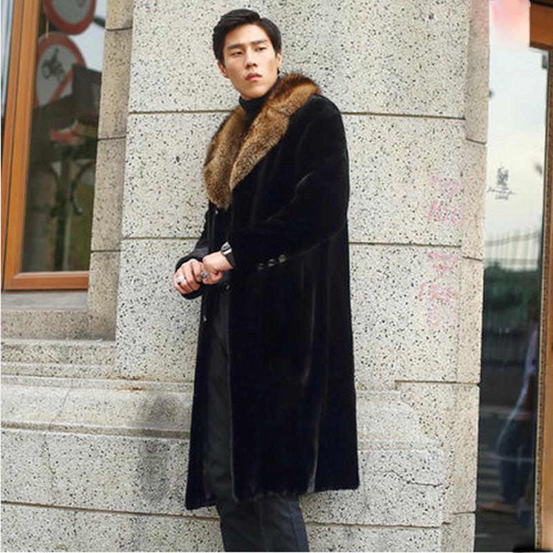 

Новая мужская меховая куртка осень-зима, имитация норки, цельная норковая шуба, европейский и американский фасон, утепленный и удлиненный тренч для тепла S чёрный