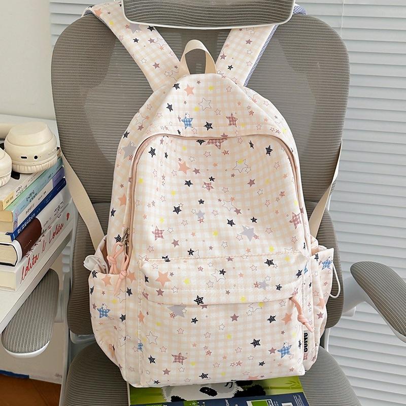 Schoolbag Korean Printed Star Schoolbag Junior High School Girls Large Capacity Multi-compartment Student Backpack High Value Casual Schoolbag
