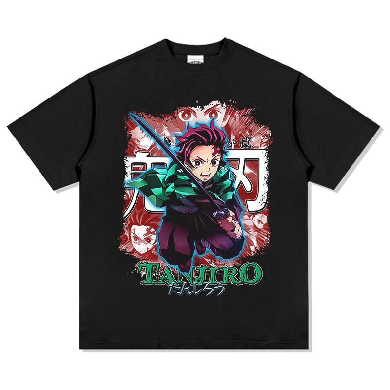 Summer Men's Short-sleeved Ghost Annihilation Blade Animation Character Printing Explosion Casual Loose Versatile T-shirt Heavy