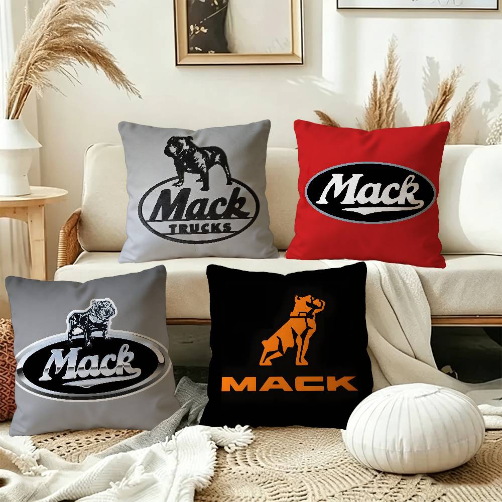 T-Truck Car M-MACKs Logo Pillow Covers Cartoon Sofa Decorative Home Double-sided Printing Short Plush Cute Cushion Cover