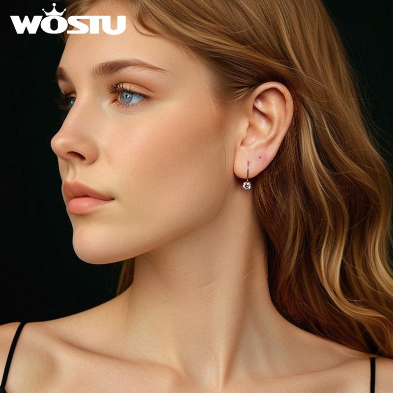 WOSTU 1CT Moissanite Wedding Huggie Drop Earrings 925 Silver Lab Diamond Hoop Earring For Women Simple Party Gift