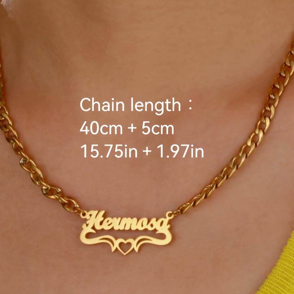 Custom Heart Ribbon Necklaces For Women Gold Color Stainless Steel Cuban Chain Name Necklace Wedding Engagement Jewelry Gift