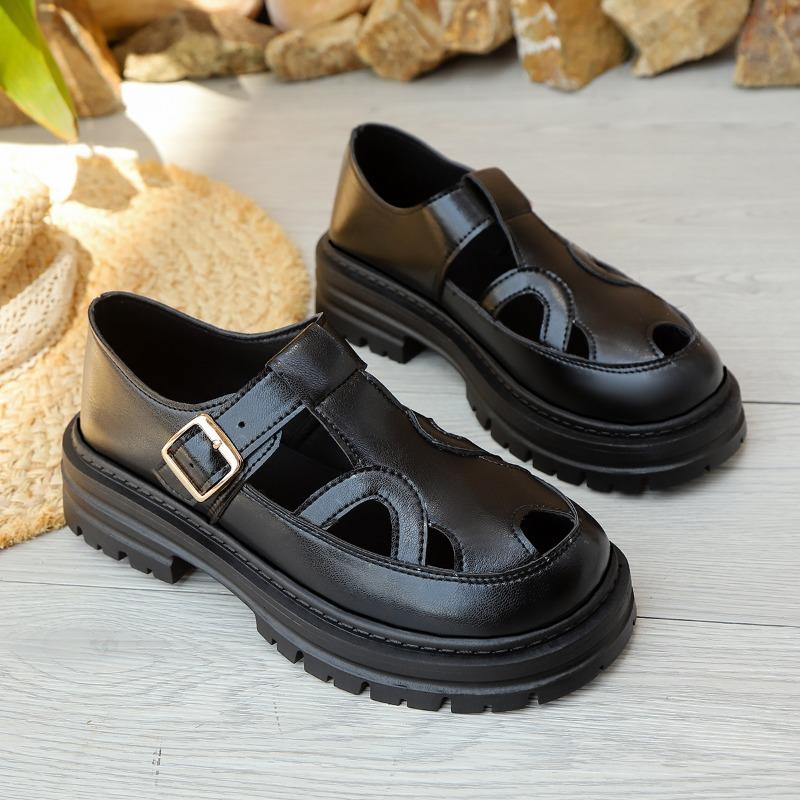 

Черные сандалии-гладиаторы из искусственной кожи на толстой подошве, женские летние сандалии-платформы с закрытым носком, женские модные нескользящие пляжные сандалии 43 чёрный