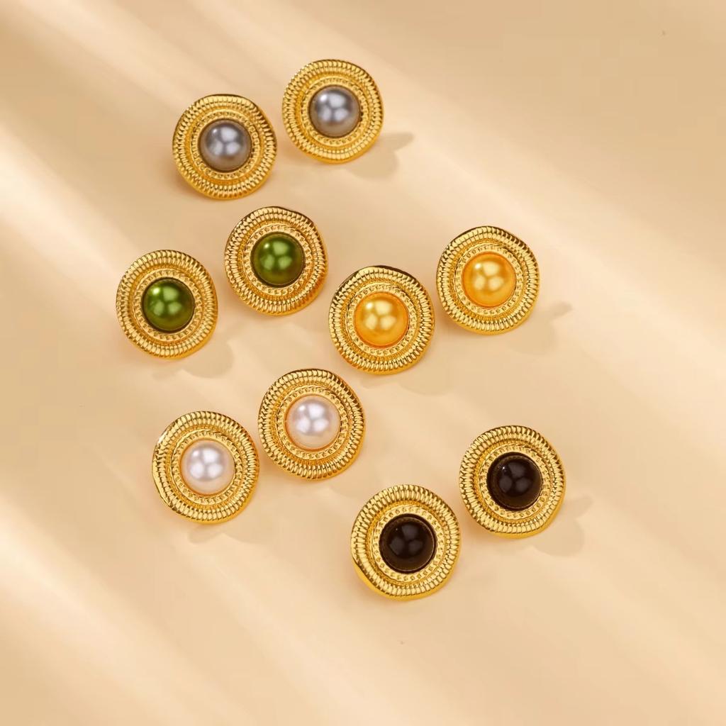 Titanium Steel Oil Dripping Color Round Stud Earrings, Earrings, Light Luxury High-end Tiger's Eye Stone Fashion Earrings, Jewelry