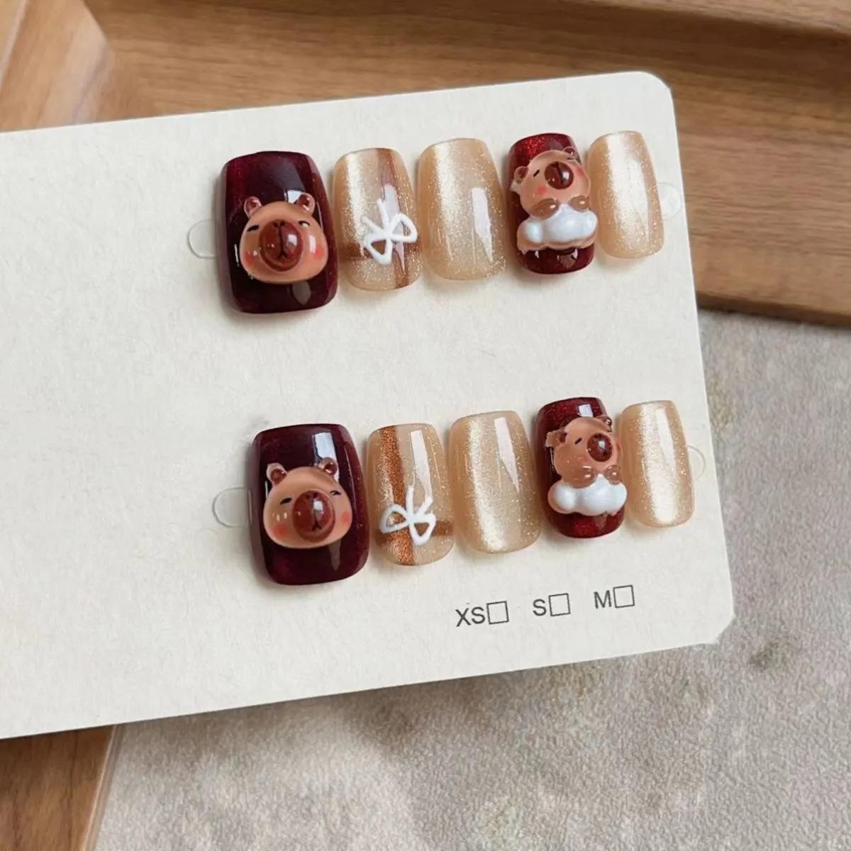 

Capybara Pouty Cartoon Wearable Reusable Nail Art Patches XS Glue Type