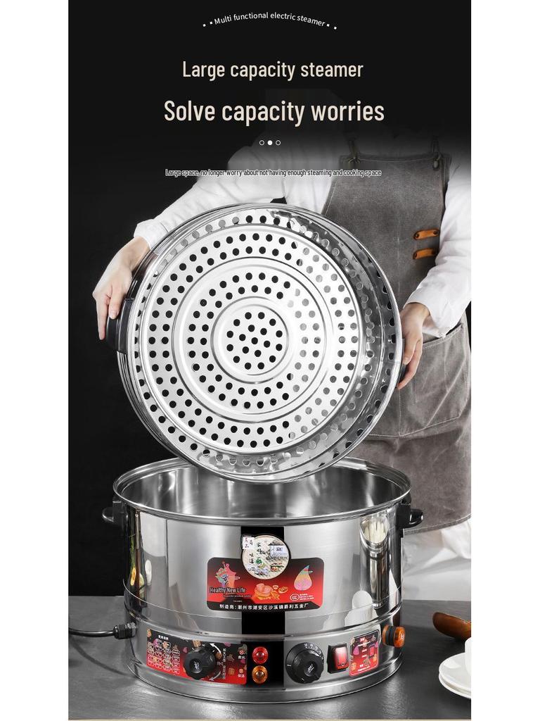 Multi-Layer Stainless Steel Electric Steamer for Household Use - Large Capacity with Steaming Rack for Buns