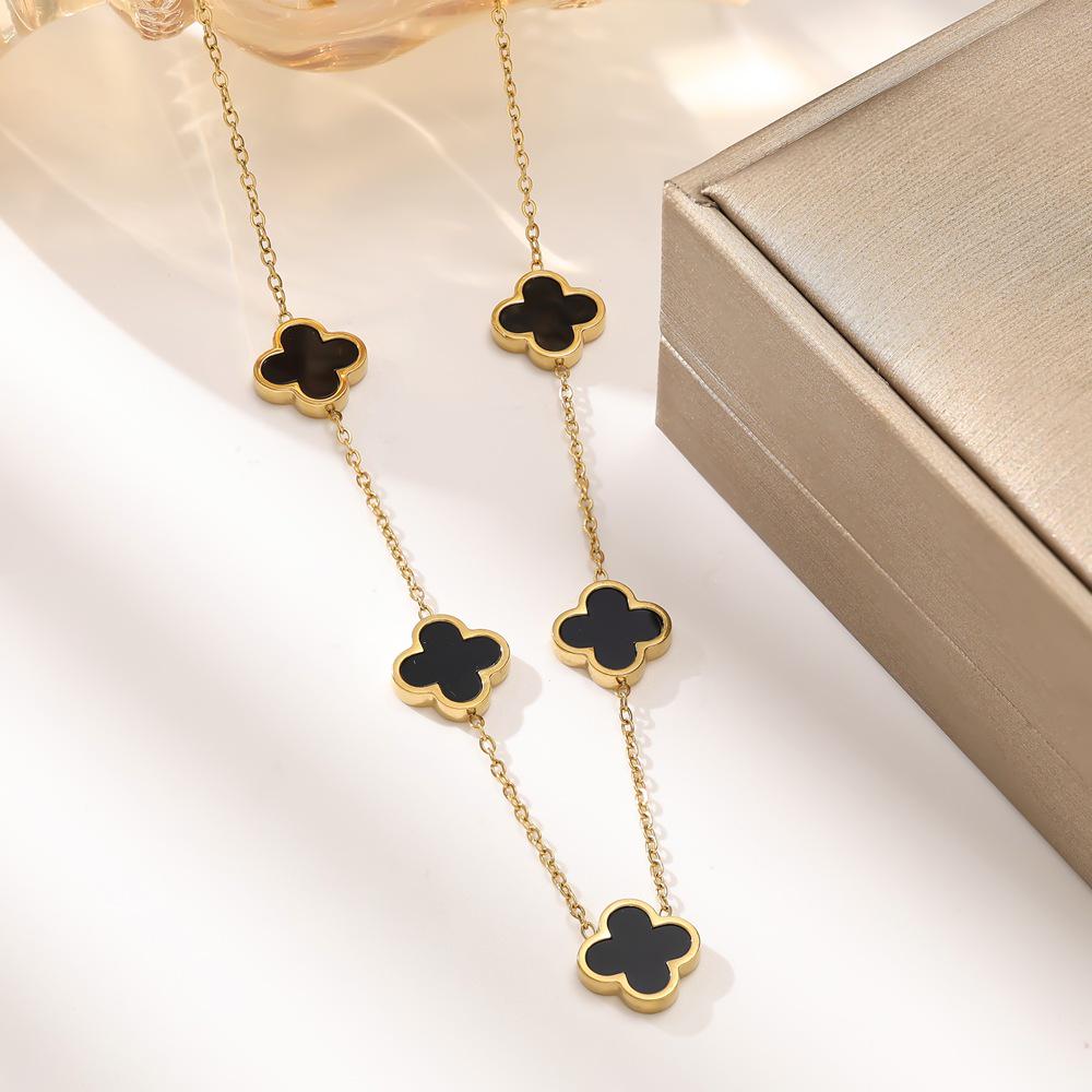 Exquisite Stainless Steel Clover & Mother-of-Pearl Women s Necklace