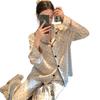 High-Value Ice Silk Thin Pajamas Women'S Spring Black Polka Dot Long-Sleeved Suit Fashionable Loungewear Can Be Worn Outside