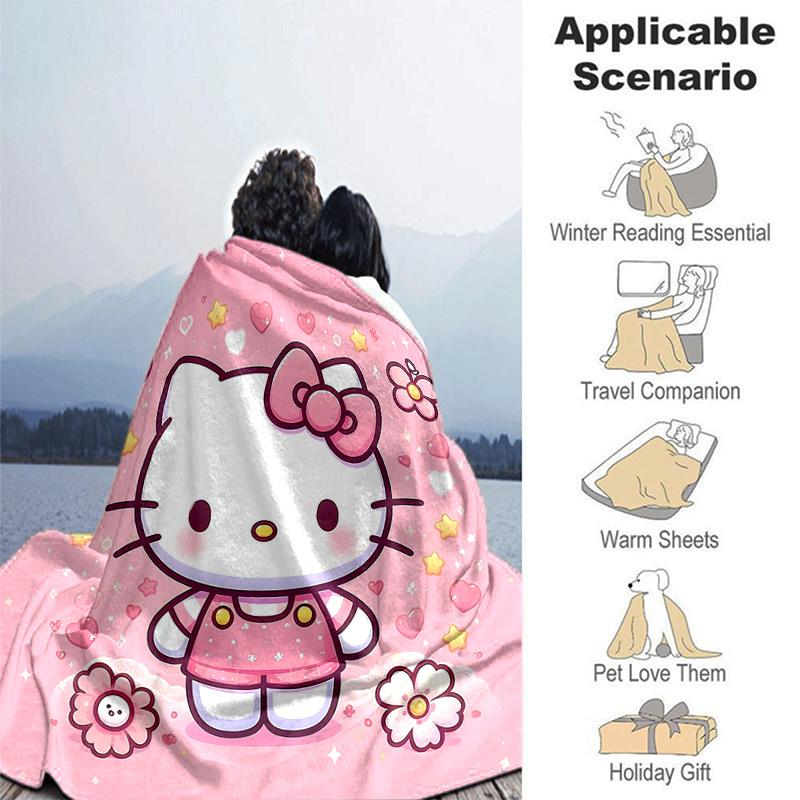 1pc Hello Kitty's Sweet Adventure Throw Blanket, Cartoon Character Decorative Blanket for Room, Soft Bedding Cover, Perfect Gift for Birthday or Holid