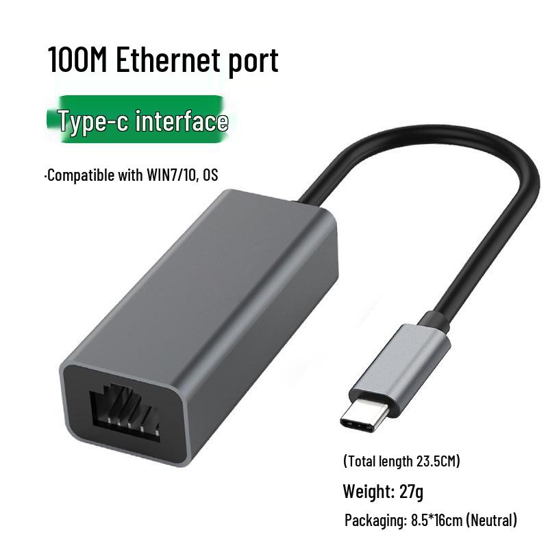Dual-Head USB Type-C To RJ45 Gigabit Network Card, 100M/1000, Driver-Free