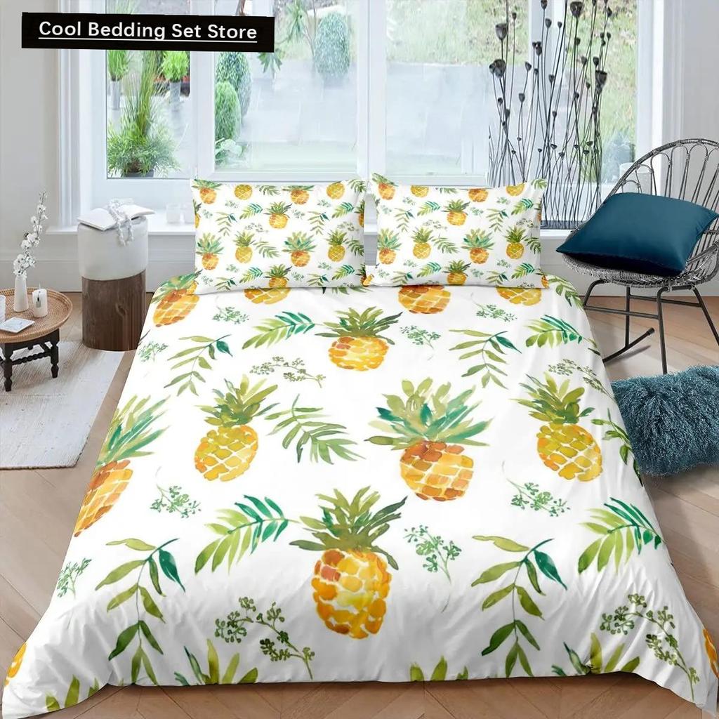 Comforter Pineapple King Size Yellow Geometric Pineapple Bedding Set Seaside Beach Theme Fruit Printed Comforter