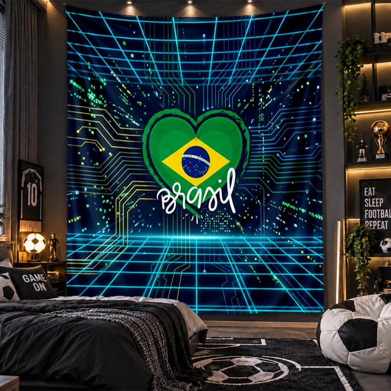 Wall Hanging Tapestry Brazil Football Print Cloth for Living Room Bedroom Home Decor