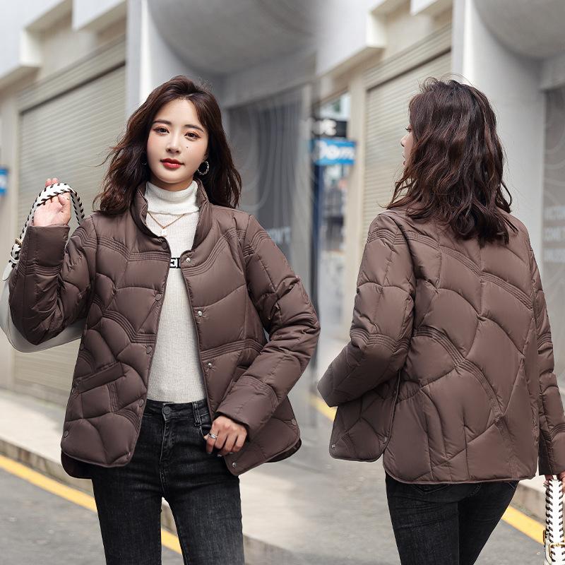 New product Xiangyun embossed down cotton-padded women's short fashion stand-up collar light cotton-padded women's cotton-padded jacket
