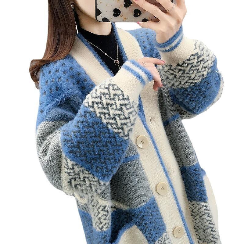 Gilet Veste en Tricot Vison Faux Modèles d'Automne pour Femmes Ample Pull pour Dames Extérieur L'Automne et l'Hiver Extérieur La Balade