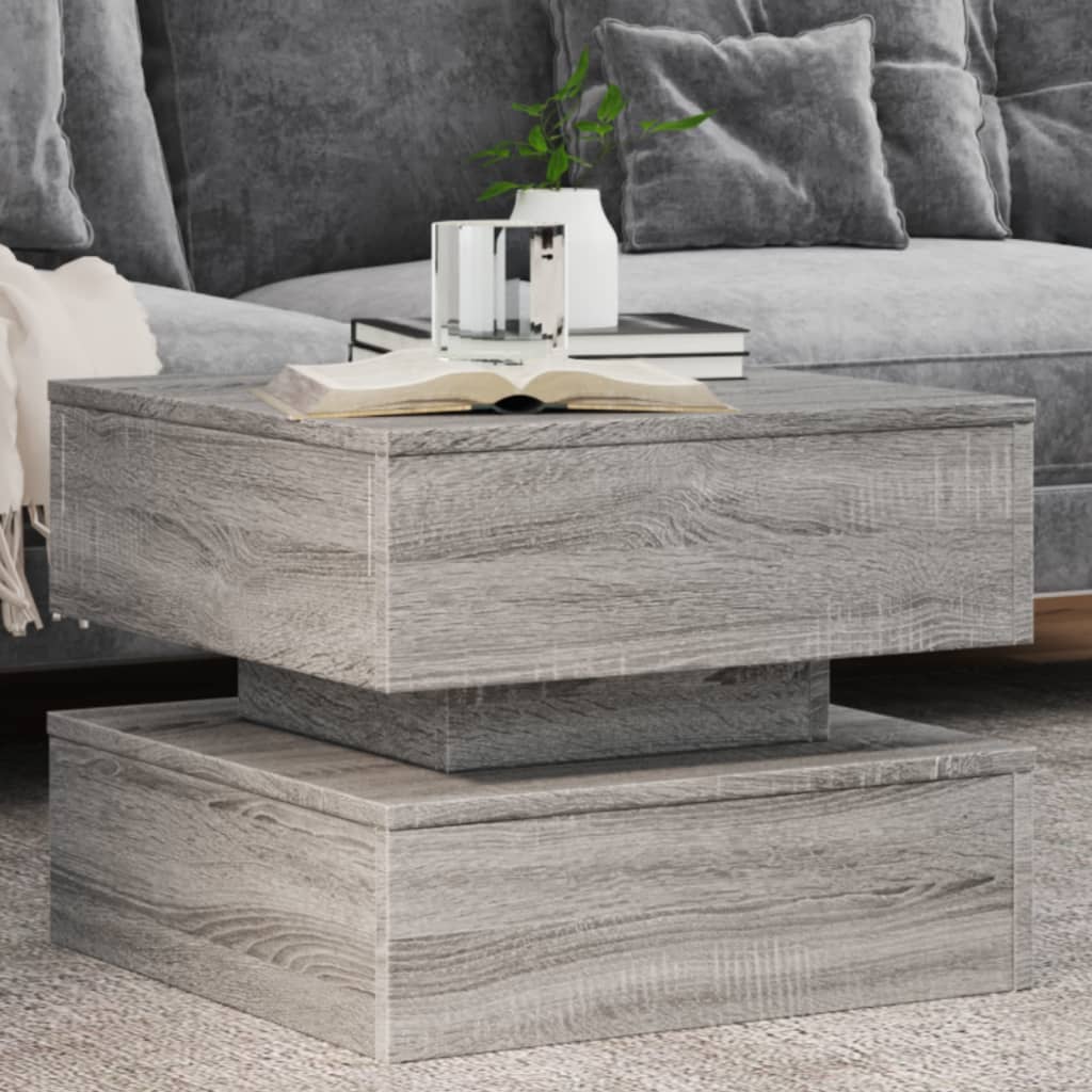LED Coffee Table In Grey Sonoma 50 X 50 X 40 Cm
