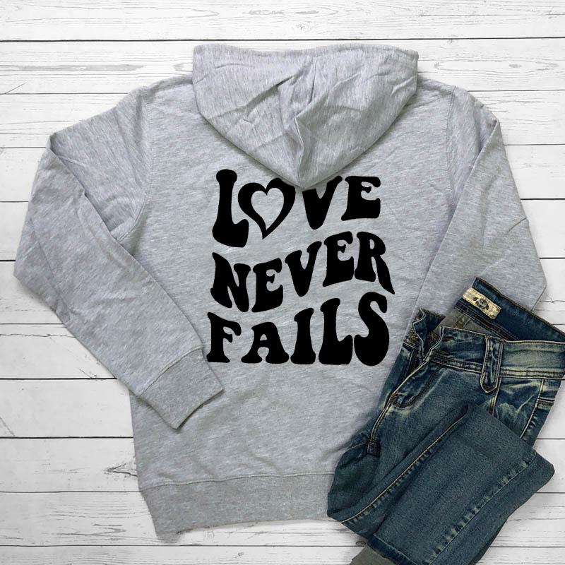 

Женские толстовки Love Never Fails, вдохновляющие модные эстетические 100% повседневные джемперы с карманами и карманами Tumblr S