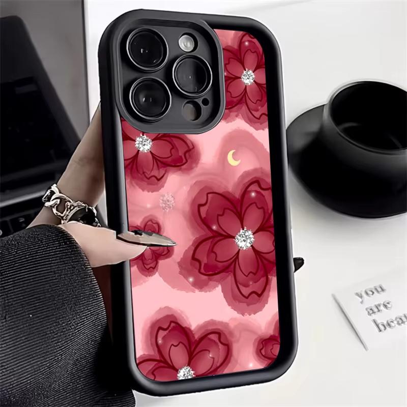 Diamond Floral Design Silicone Phone Case For Samsung Galaxy S25 S24 S23 S22 S21 S20 Ultra Plus FE A15 A35 A54 A55 Cover