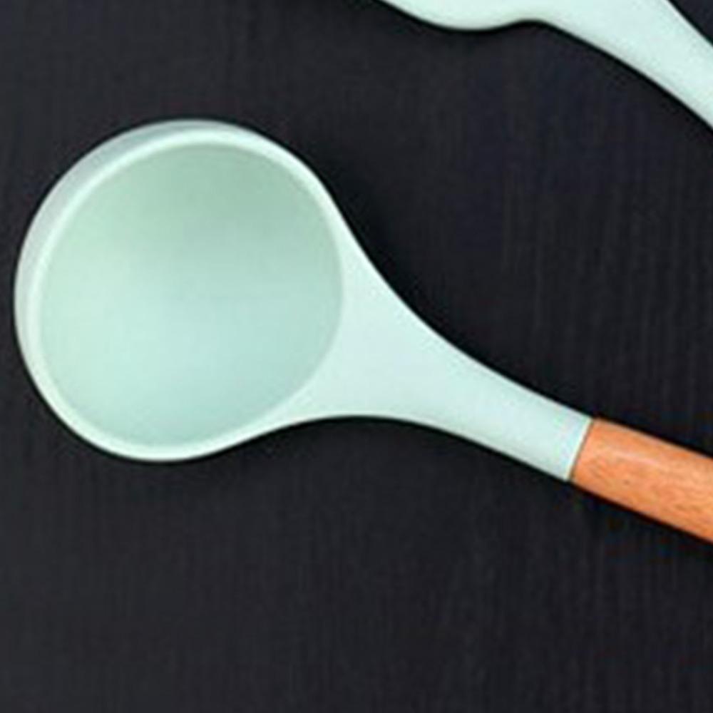 Silicone Wood‑handled  Ladle Solid Wood Ladle Kitchen  Scoop Serving Spoon  Cooking Stirring