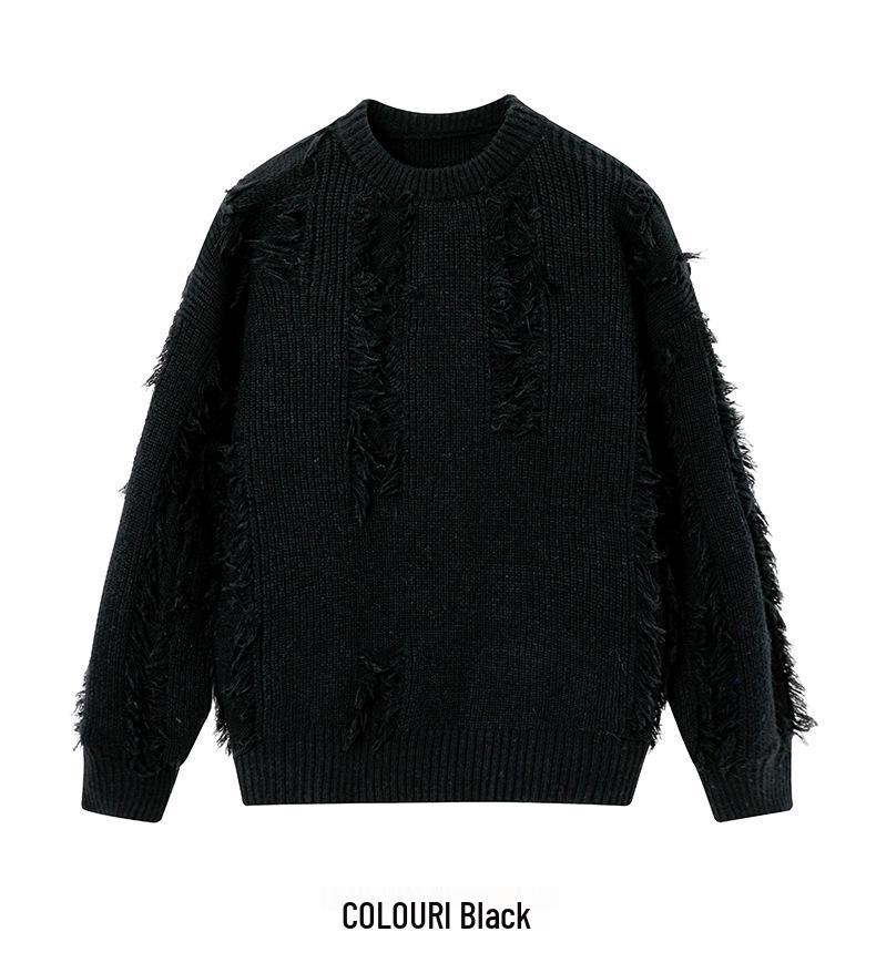 Men's Solid Color Long-Sleeve Knit Sweater, Winter 2025, Warm & Loose Round Neck Outerwear