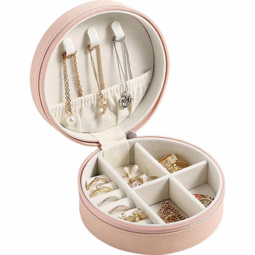 1pc Small Travel Jewellery Organiser Storage Case,Mini PU Leather Travel Jewelry Storage Case for Rings Earrings Necklace