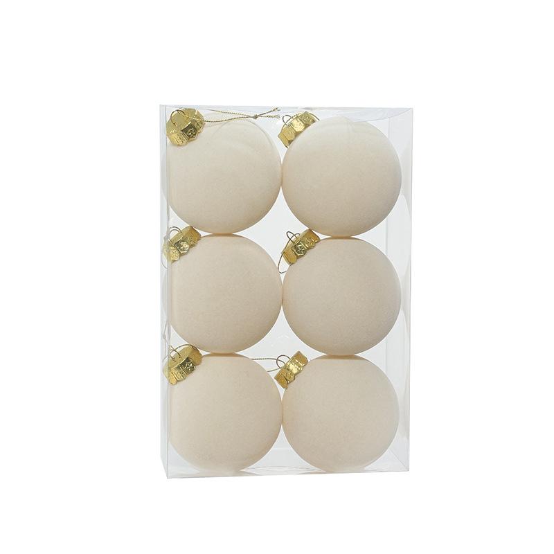 6 pz/scatola Palline floccate Decorazioni per la casa Appeso all'albero Regali Set di palline di plastica per feste Matrimonio Diametro 8 cm