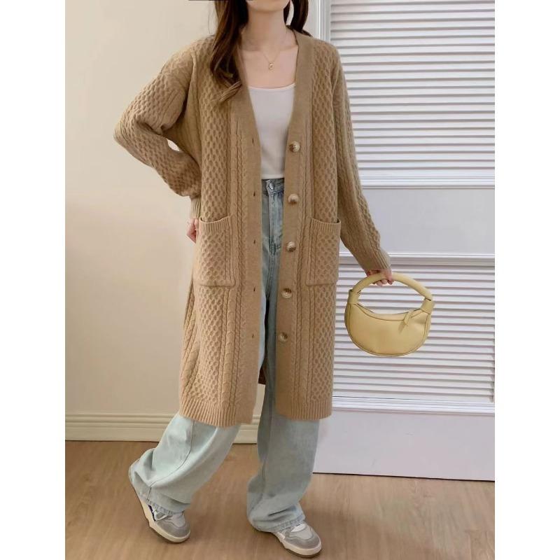 Long sweater jacket women's autumn new twist sweater cardigan long lazy thick knitted cardigan jacket