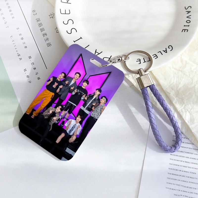 BTS Sliding Photocard Holder, Protective ID Badge Card Case with Braided Keychain Strap, Student Campus Bus Meal Card Protector Merch for ARMY