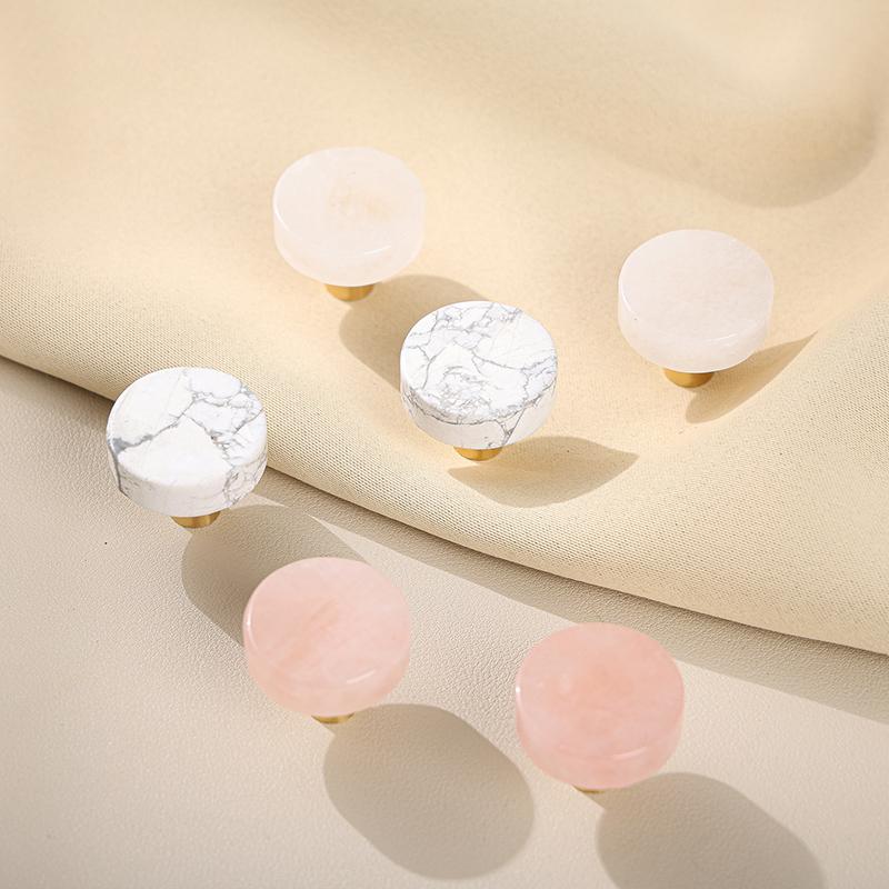 Natural Stone Brass Knob Circular Furniture Wine Cabinet Drawer Door Handle Nordic Style White Single Hole Small Handle