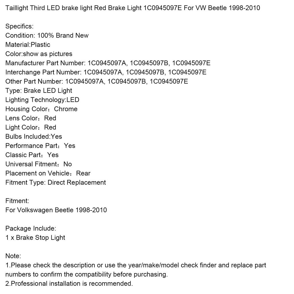 Rücklicht Dritte LED-Bremsleuchte Rotes Bremslicht 1C0945097E Für VW Beetle 1998-2010