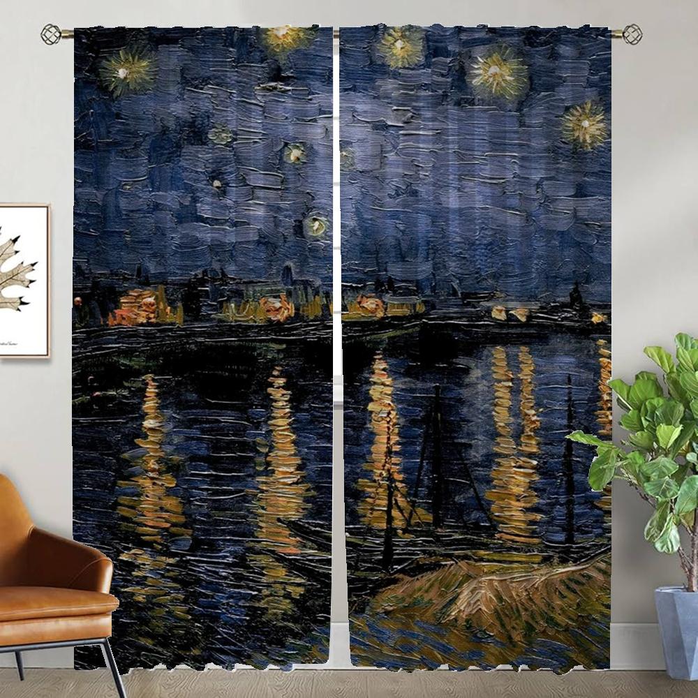 Home Interior Curtains for Camera Van Gogh Tulle for Bedroom Curtains Child Room Partition Window Curtain Halloween Decoration