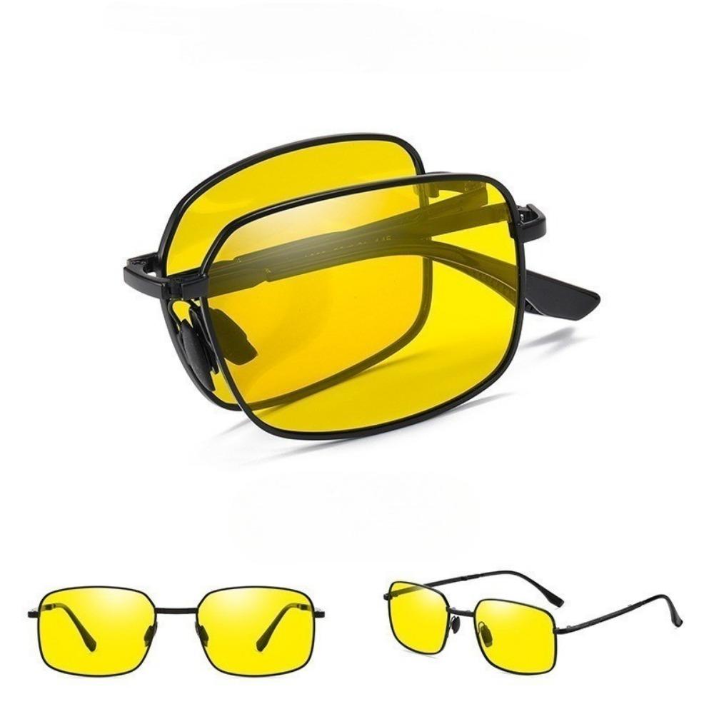 3PC Fashion Folding Pochromic Sunglasses Outdoor Polarized Driving Sunglasses Driving with Alloy Frame Square Glasses for Men