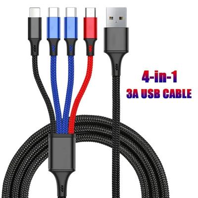 4'ü 1 arada USB Şarj Kablosu 3A USB A'dan Mikro USB'ye/Tip C/8 Pin Şarj Kablosu iPhone Şarj Cihazı için Hızlı Veri iPhone 14 11 Xiaomi
