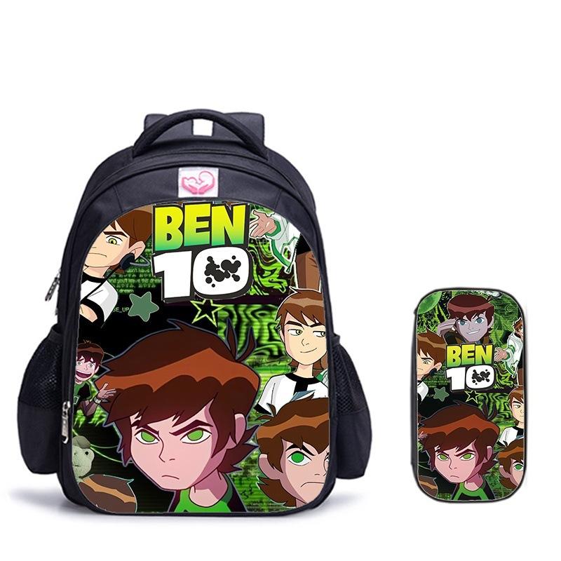 Ben10 Omnitrix Transformation Printing Two-Piece Set Elementary School Shoulder School Bag Large Capacity Grid Pencil Case Combination