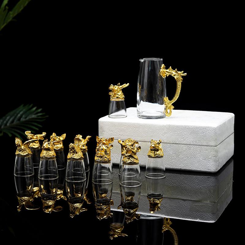 Creative Gold-plated Animal Head Glass Spirit Glass Zodiac Wine Glass Wine Dispenser Brandy Steins Gift for Friends Home Decor