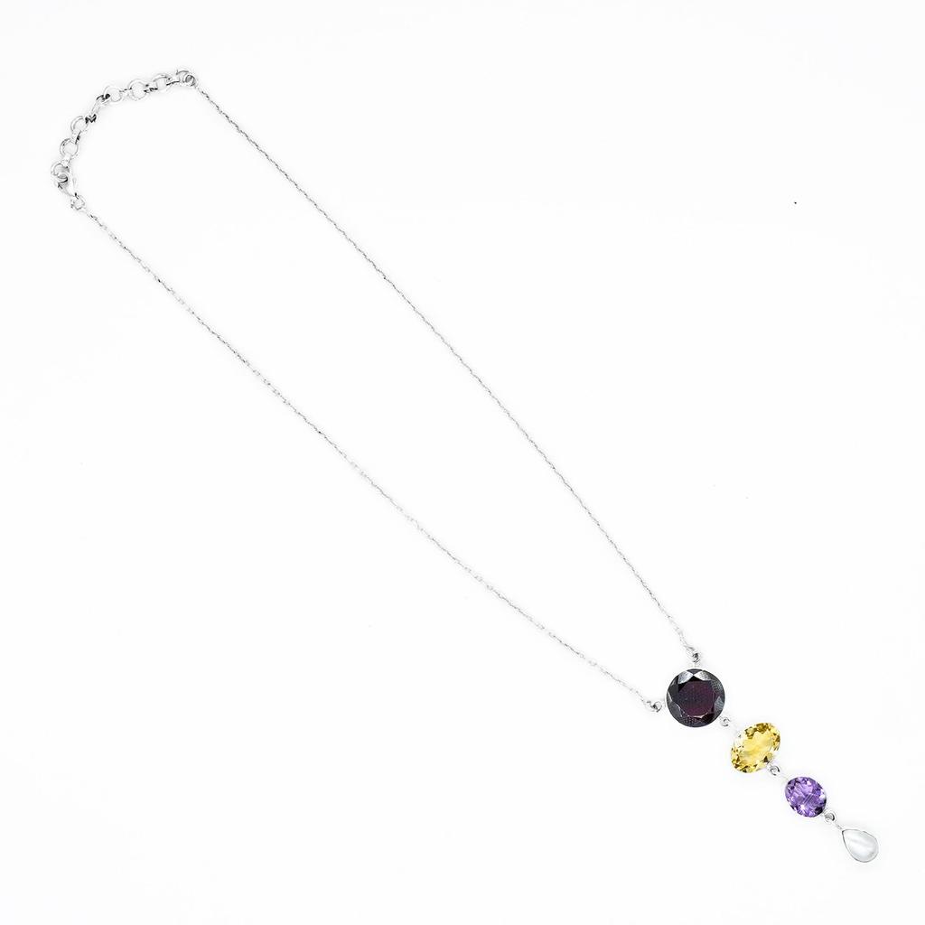 Gemstone Handmade Necklace, Garnet, Citrine, Amethyst, pearl necklace, dangle necklace, sterling silver, gift for her