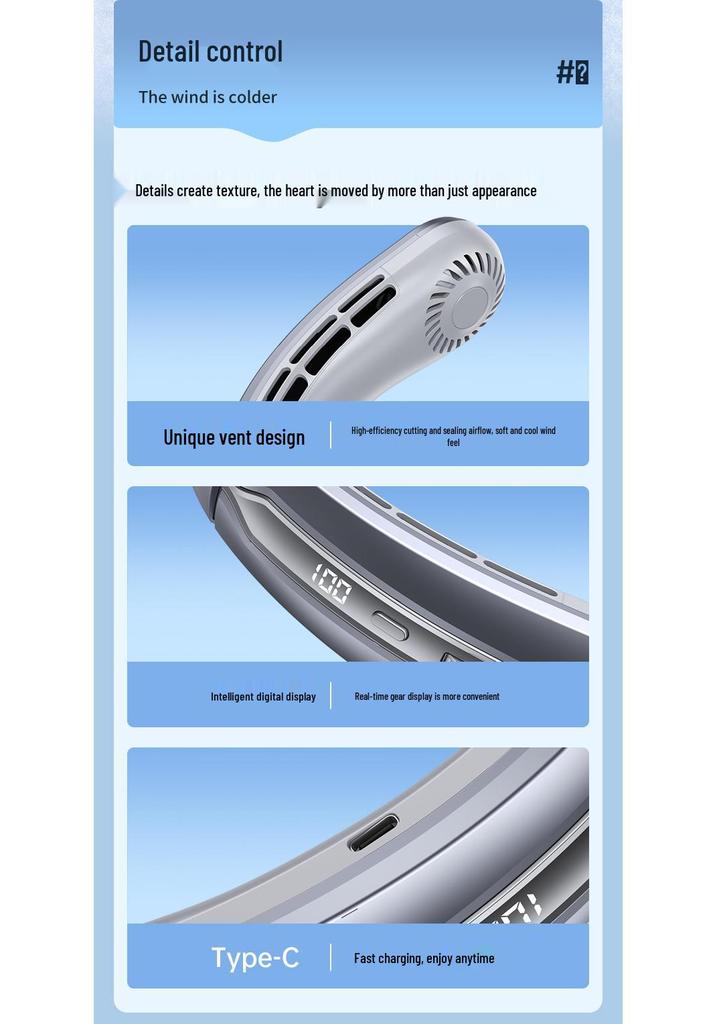 Ultra-Quiet Neck Hanging Fan with Long Battery Life and USB Charging (2026 Model)