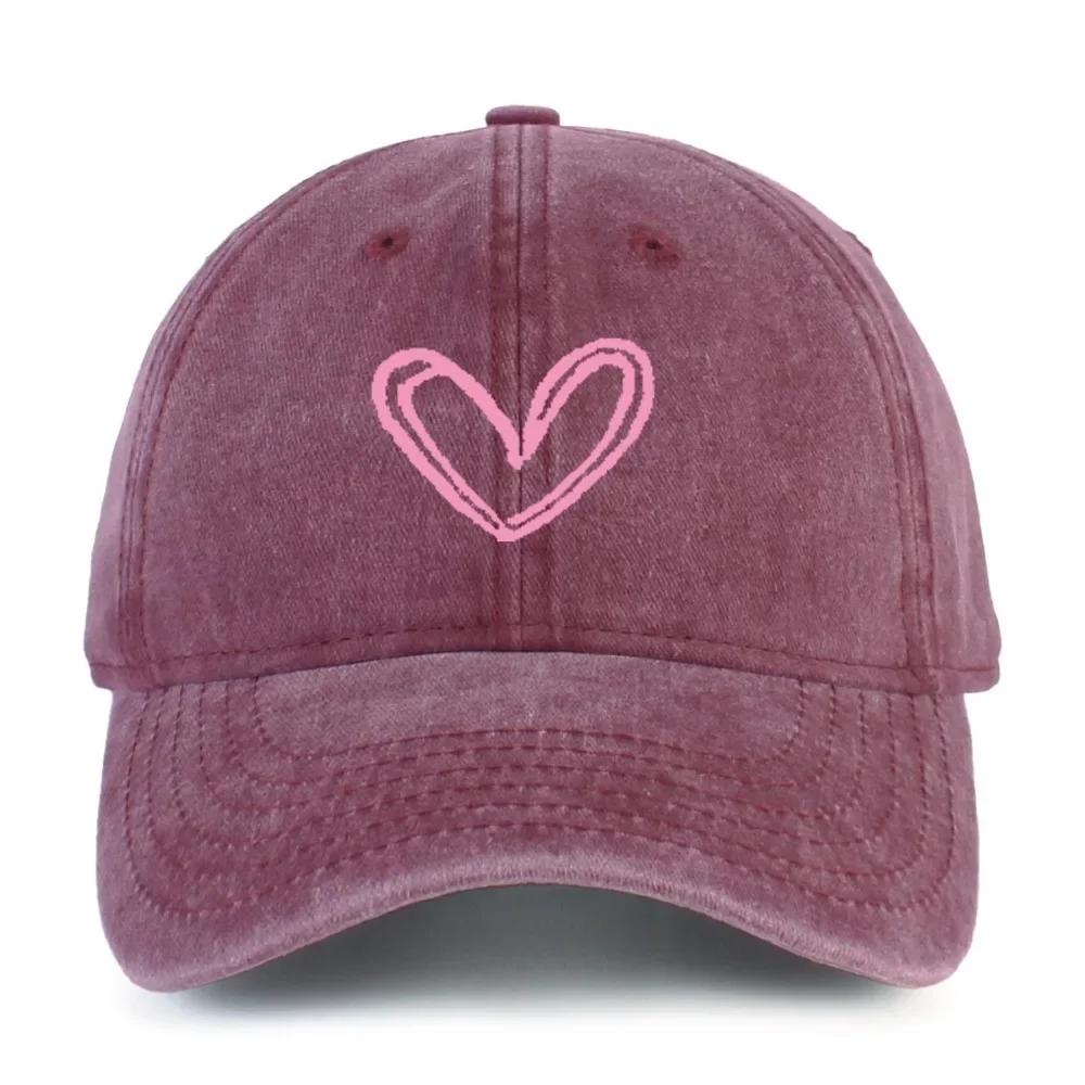 Versatile Heart-shaped Printed Washed and Aged Baseball Caps for Men and Women Couple Baseball Caps Casual Sun Protection