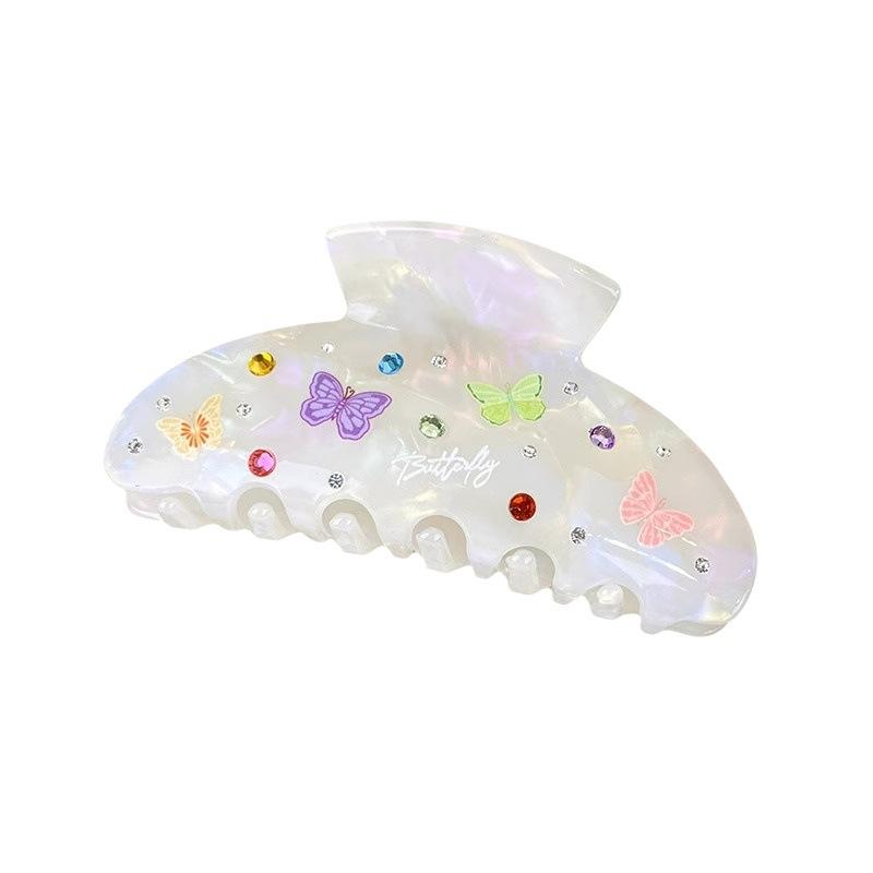 1pc Elegant Acrylic Hair Claw with Rhinestone Butterfly - Grip Tightly, Suitable for Thick and Curly Hair